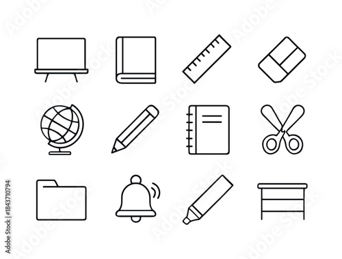 Classroom Icon Set. Classroom materials. Line icon set of Classr