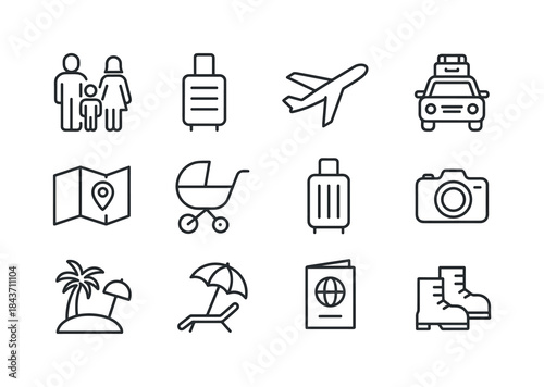 Family Travel Icons. Family Travel. Line icon set of Family Trav