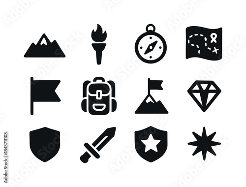 Epic Adventure Icons. Epic adventure. Solid icon set of epic adv