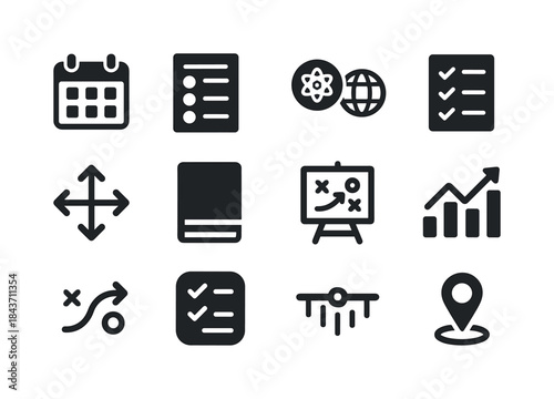 Education Planning Icons. Education planning. Solid icon set of