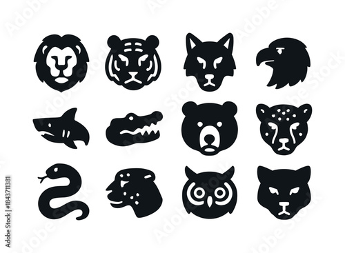 Black Predator Icons. Animal Predators. Solid icon set of Animal