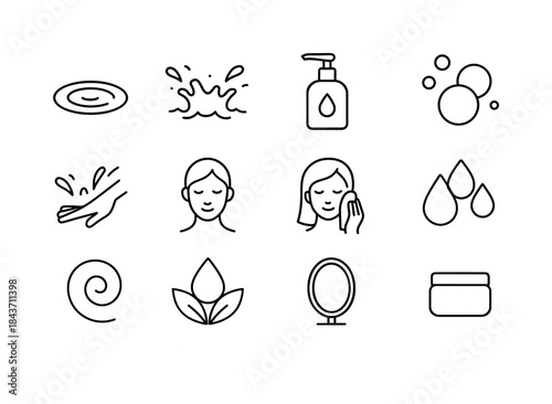 Water-Based Skincare Icons. Water-based skincare. Line icon set