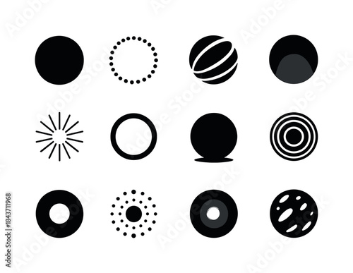 Spherical Icon Collection. Spherical design elements. Solid icon