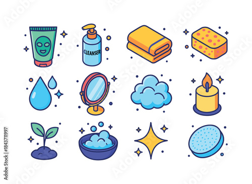 Self-Care Icon Set. self-care cleansing. Colorful isometric vect