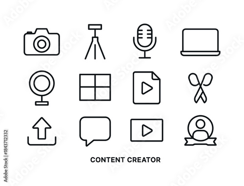 Content Creator Icons. Content Creator. Line icon set of Content