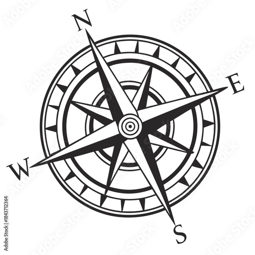 Classic black and white compass rose nautical navigation tool