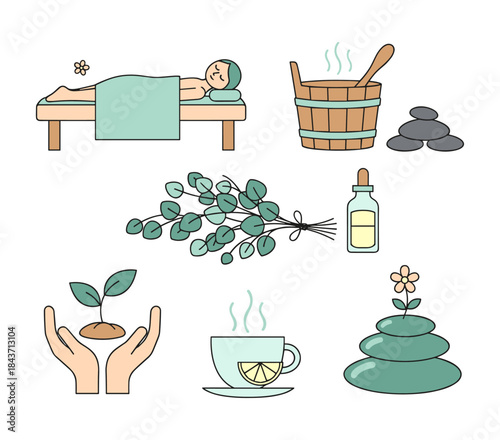 Spa and wellness relaxing therapy icons collection
