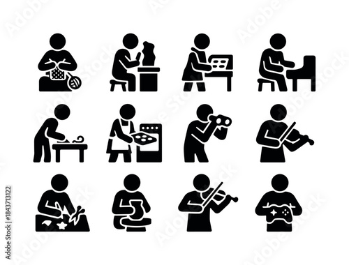 Hobby Icons Collection. hobbies and passions. Solid icon set of