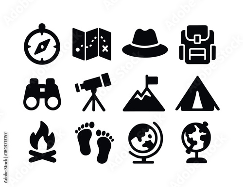 Explorer Icon Set. Explorers. Solid icon set of Explorers: compa