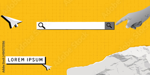 Searching for information online a hand interacting with a search bar