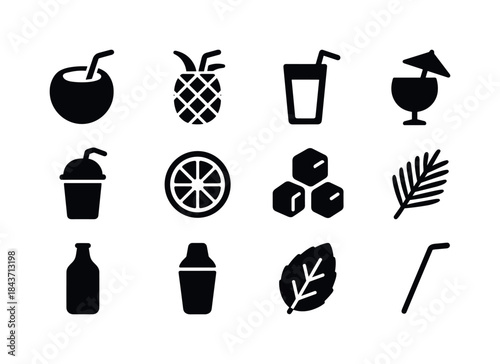 Tropical Drink Icons. Tropical Drinks. Solid icon set of Tropica