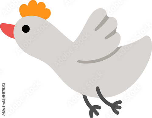 Vector flying grey bird with orange tuft icon. Spring migratory passage animal. Cute Easter village character illustration for kids isolated on white background
