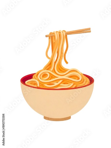 simplified logo illustration of a bowl noodles white background