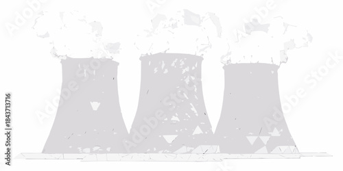 Three cooling towers against a white background industrial architecture illustration