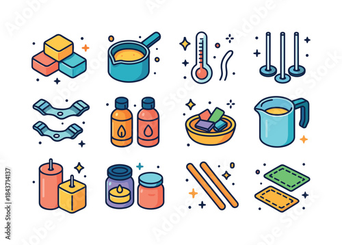 Candle Making Icons. Candle making. Colorful isometric vector ic