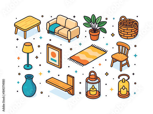 Scandinavian Living Room Icons. Scandinavian living room. Colorf