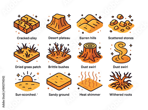 Colorful Dry Landscapes. Dry landscapes. Colorful isometric vect