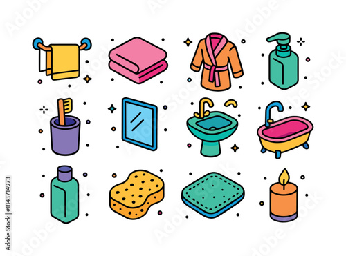 Isometric Bathroom Icons. Bathroom Essentials. Colorful isometri