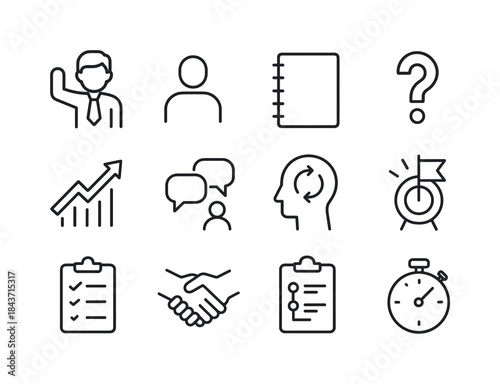 Leadership Coaching Icons. Leadership coaching session. Line ico