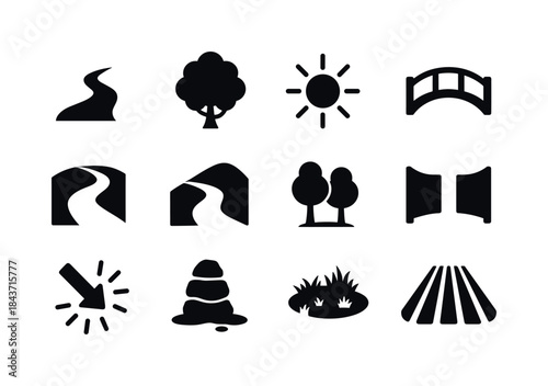 Nature Light Icons. Nature light routes. Solid icon set of natur