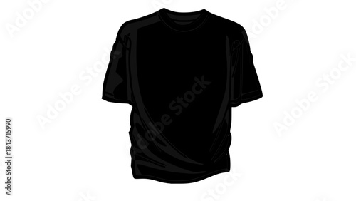 A plain black short-sleeved t-shirt, casually draped, presented on a clean white background.