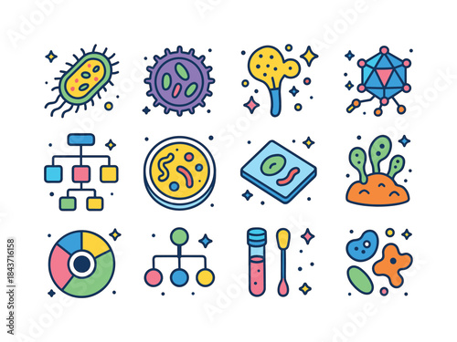 Microbial Diversity Icons. microbial diversity. Colorful isometr