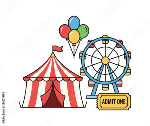 Carnival fairground fun with ferris wheel and tent