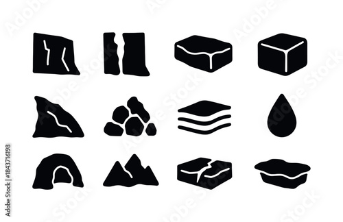 Glacial Feature Icons. Glacial features. Solid icon set of glaci