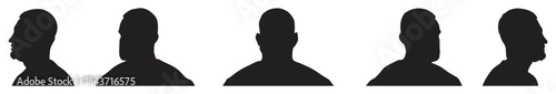 Male Head Silhouette Profiles From Multiple Angles.