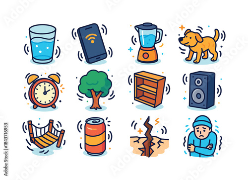 Shaking Icons Collection. Shaking Objects. Colorful isometric ve