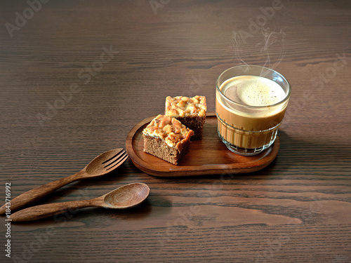 Hot coffee with toffee cake