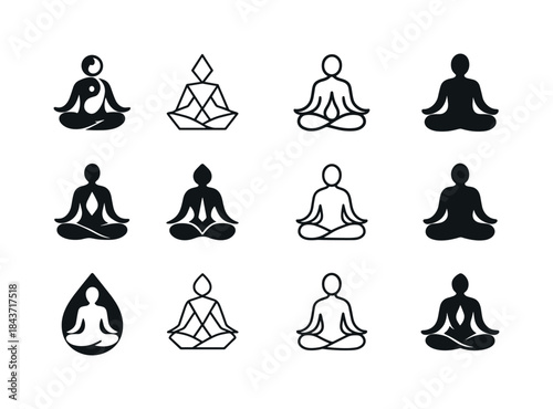 Yoga Logo Harmony. people meditating or practicing yoga for well