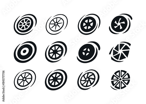 Spinning Wheels Icons. Spinning wheels out of control. Icon set.