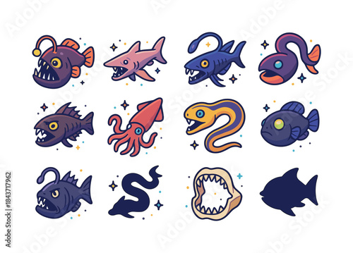 Colorful Deep Sea Predators. Unusual deep predators. Colorful is