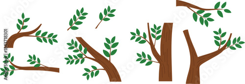 Group of Tree Branch with Fresh Green Leaves, Leafy Woodland Branch, Natural Tree Branch for Decoration Illustration