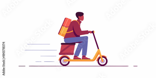 Delivery person on scooter swiftly transporting goods through the urban environment