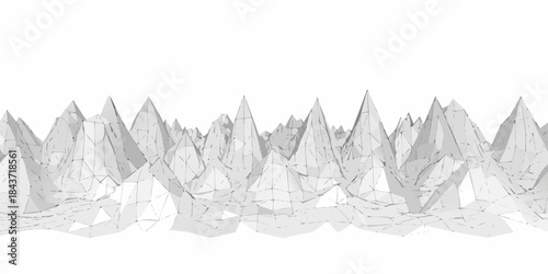 Abstract geometric landscape of sharp white polygonal peaks and valleys