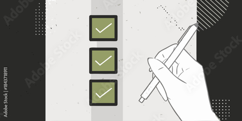 Hand with a pencil interacting with a checklist of three boxes