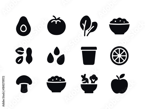 Nutritious Food Icons. Nutritious Foods. Solid icon set of Nutri