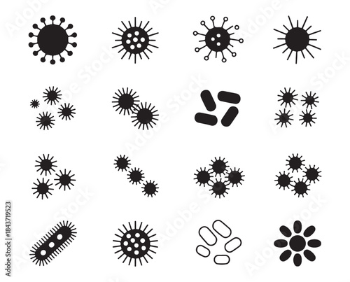 Set of virus and bacteria icons microscopic germs and microbes collection on white background