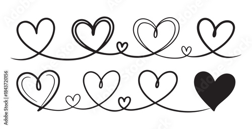 Notification bell line icon set with alerts, checks, and cross symbols for user interface design