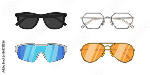 Eyewear collection showing different styles of glasses