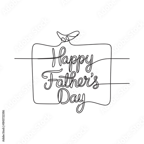 A minimalist line art drawing of a gift with happy father s day text