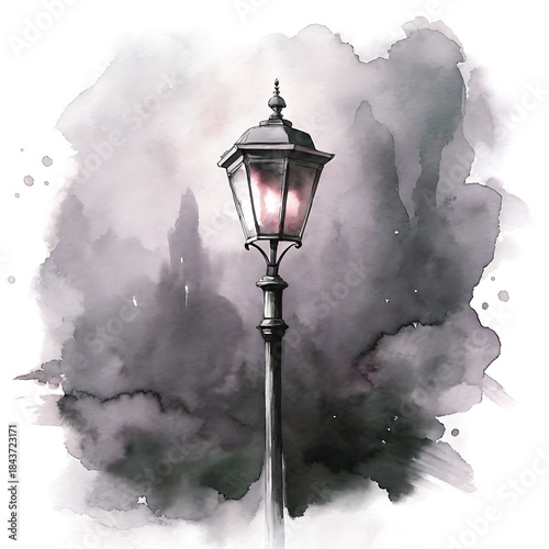 Solitary Lantern in Mist: A vintage lantern glows softly amidst an artistic, misty backdrop, casting an ambient light.