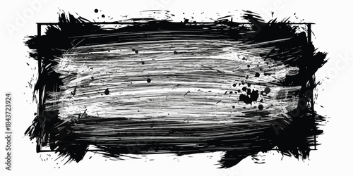 Vector black paint, ink brush stroke or shape. Dirty grunge design element, box or background for text.