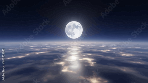 Serene lunar reflection over a tranquil seascape under the night sky landscape