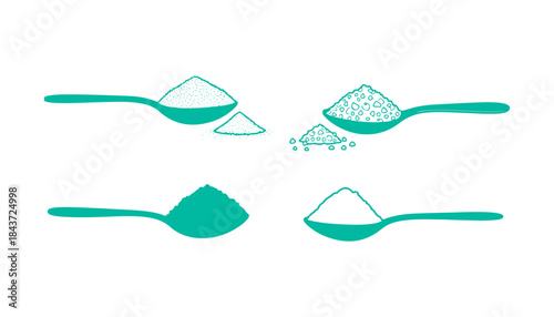 Spoon adorned with icons representing sugar, salt, flour, or other ingredients

