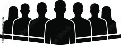 Group of people silhouettes facing forward icon vector graphic.