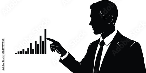 Silhouette of businessman touching increasing bar chart for growth and success concept