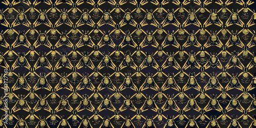 Golden bee illustration repeating pattern on a dark background